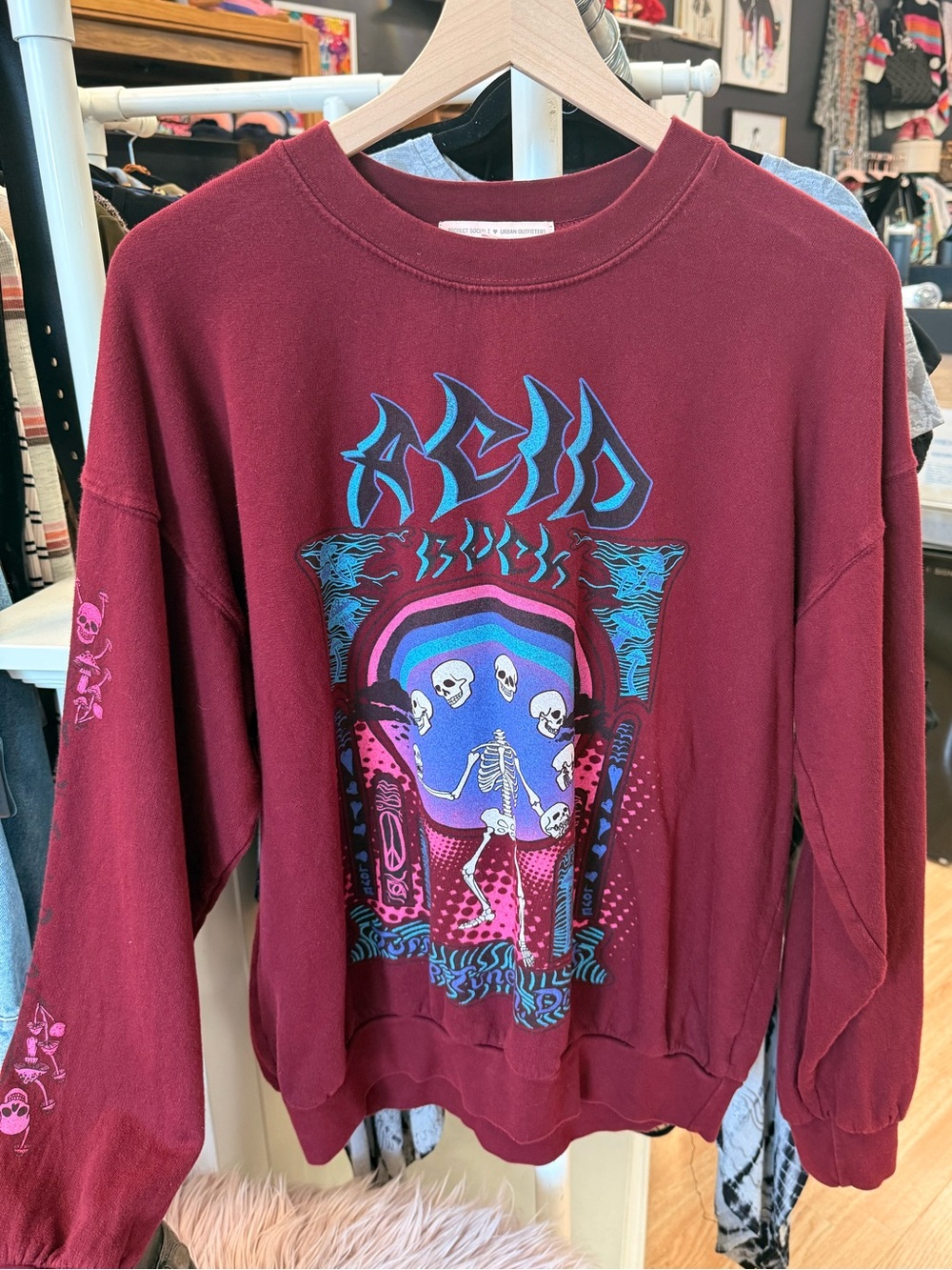 Project Social T/Urban Outfitters Acid Rock Skeleton Sweatshirt